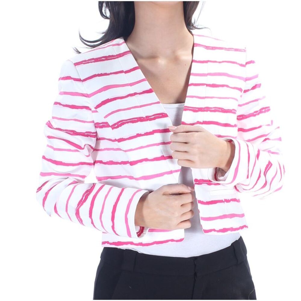 NINE WEST Womens Pink Striped Blazer Wear To Work Jacket 4